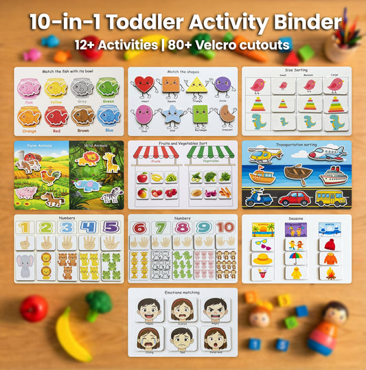 Montessori toddler 10-in-1 activity pages with numbers, colours, food recognition,emotions and problem-solving – Busy Brains