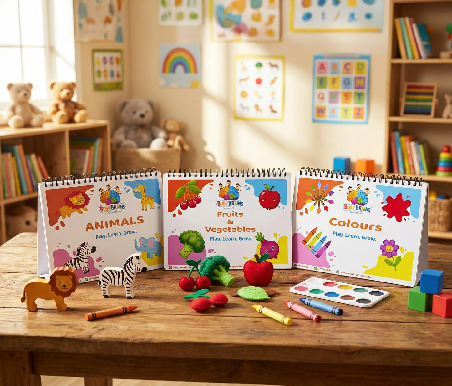Montessori activity binder combo for toddlers featuring animals, fruits and vegetables, and colours for all rounder learning – Busy Brains