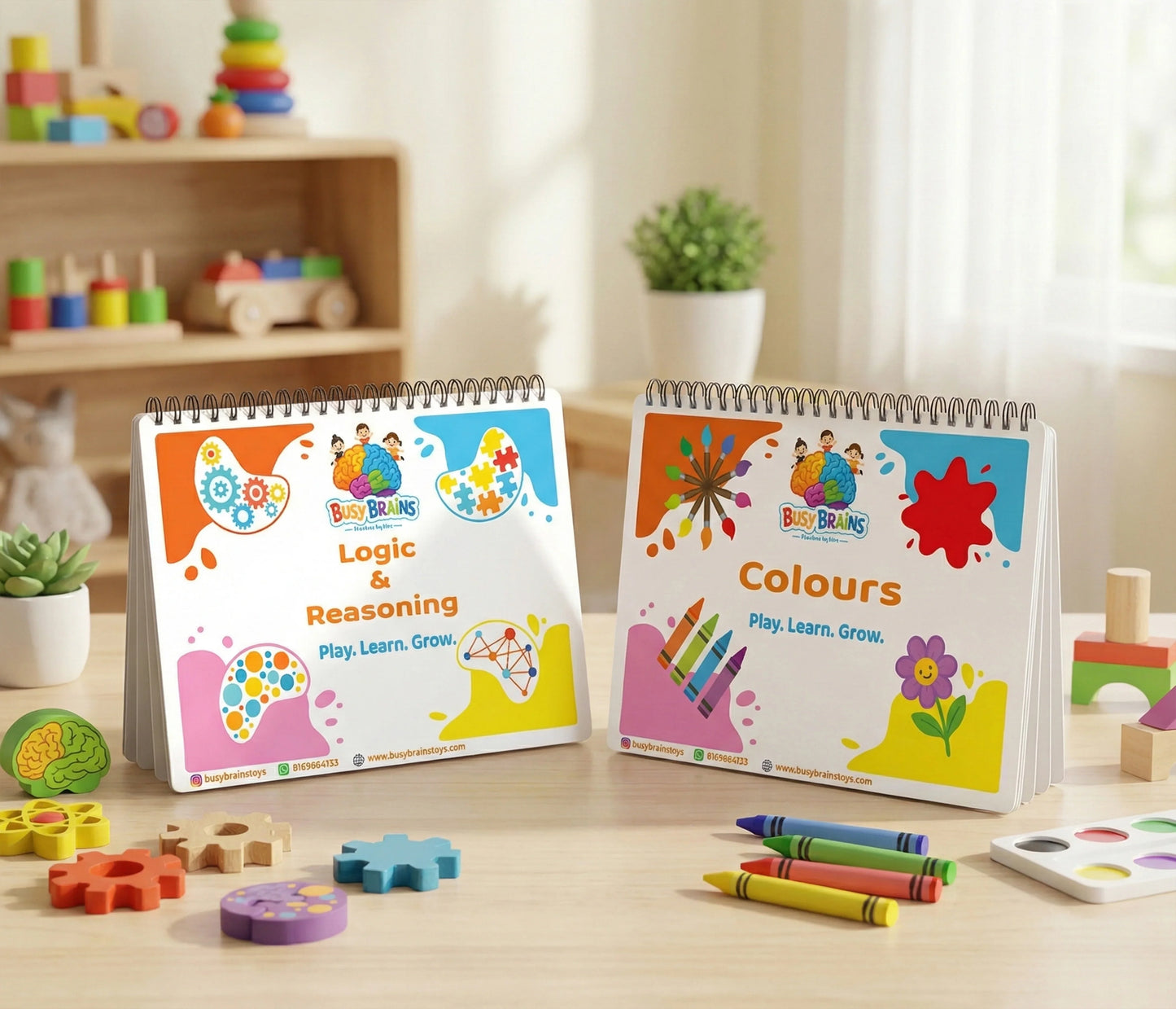 Busy Brains Logic and Reasoning and Colours Activity Binder Combo for toddlers – Montessori-inspired, screen-free learning binders for cognitive learning