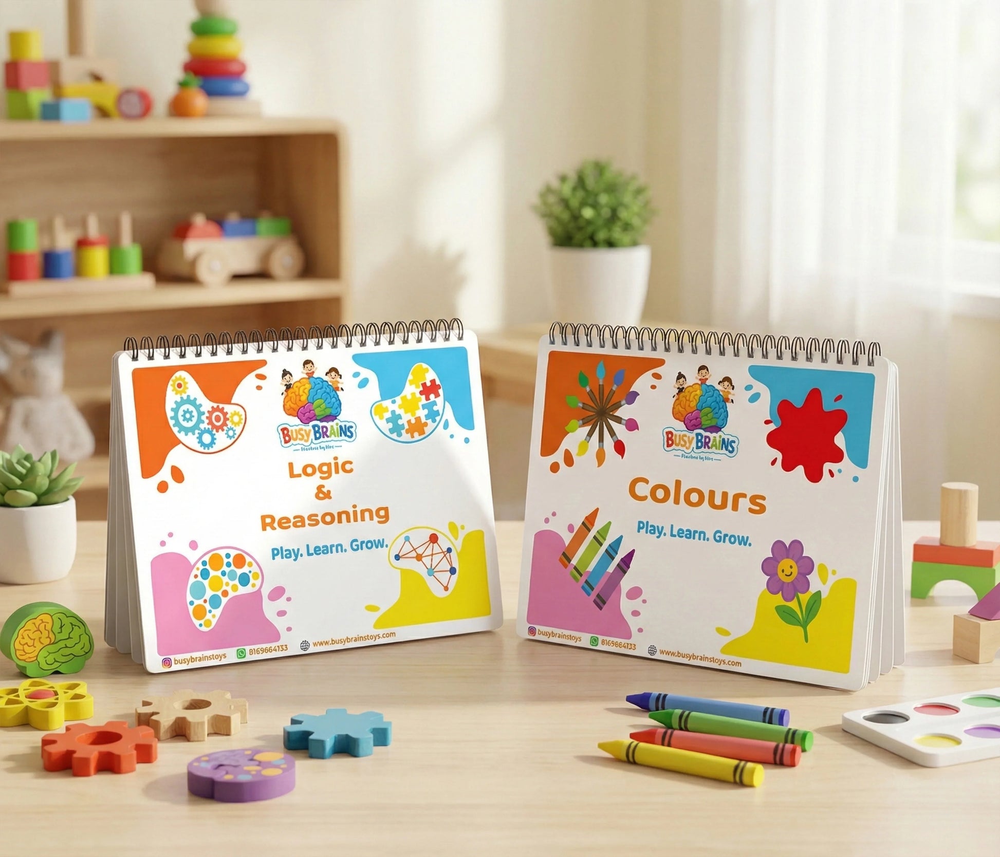 Busy Brains Logic and Reasoning and Colours Activity Binder Combo for toddlers – Montessori-inspired, screen-free learning binders for cognitive learning