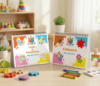 Busy Brains Logic and Reasoning and Colours Activity Binder Combo for toddlers – Montessori-inspired, screen-free learning binders for cognitive learning