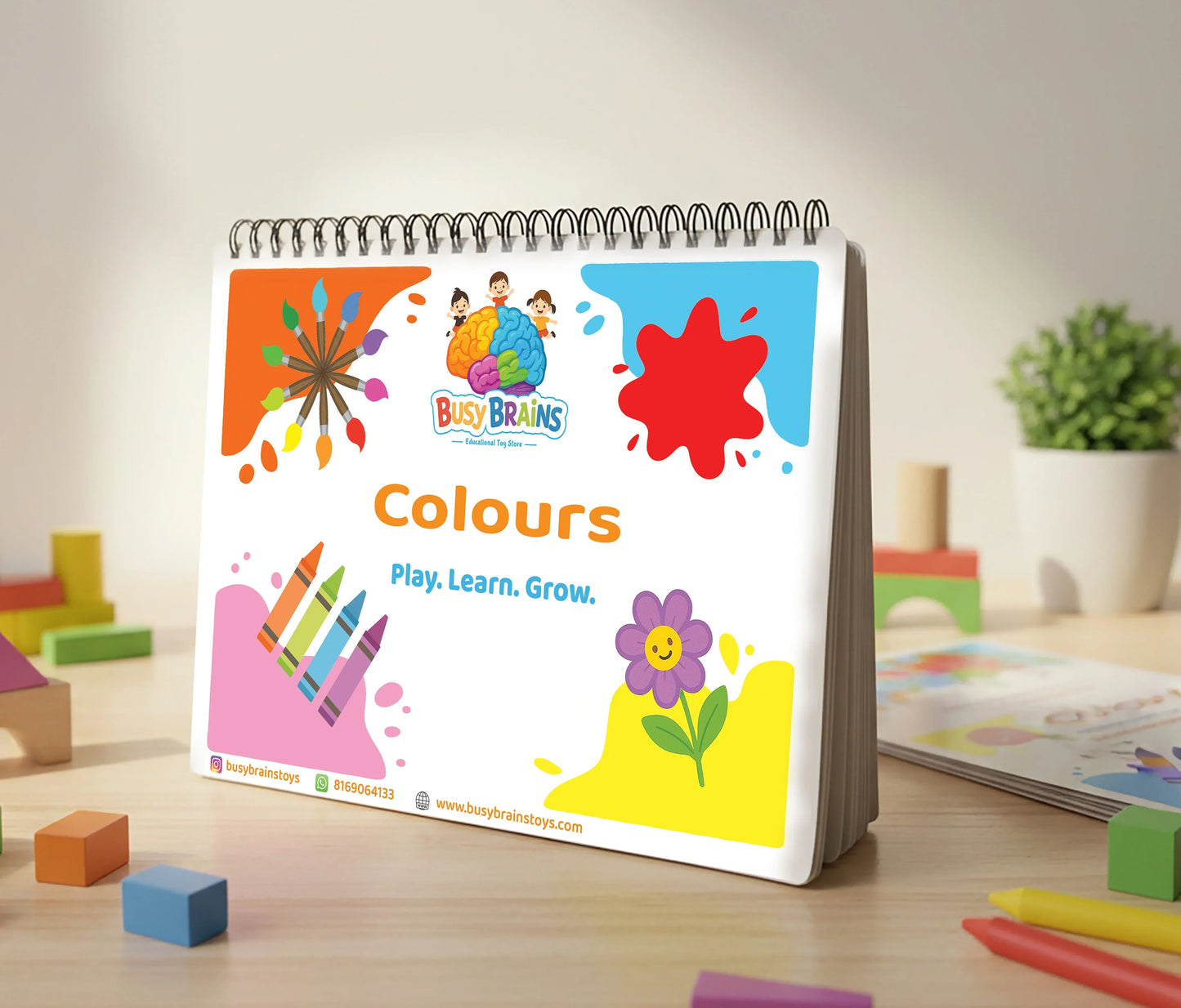 Colours Activity Binder for Toddlers by Busy Brains – Montessori-inspired, screen-free learning toy with colours illustrations