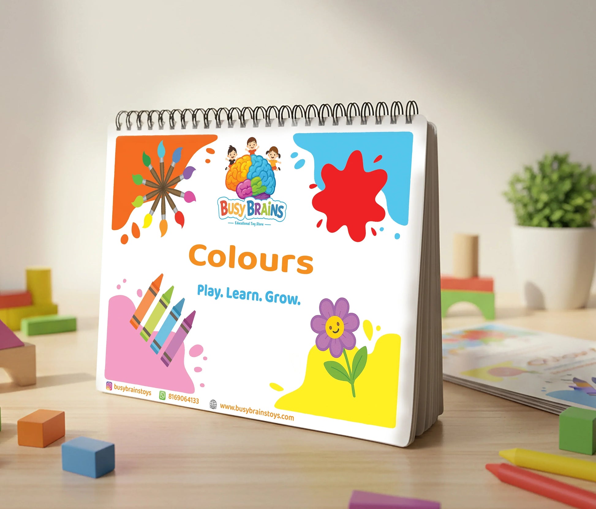 Colours Activity Binder for Toddlers by Busy Brains – Montessori-inspired, screen-free learning toy with colours illustrations